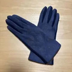 ネイビー模様入りウール混紡手袋
