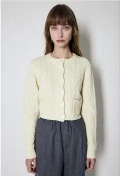 MOUSSY ケーブルニットカーディガン ホワイト