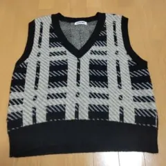 GANGWEI チェック柄 ニットベスト ブラック