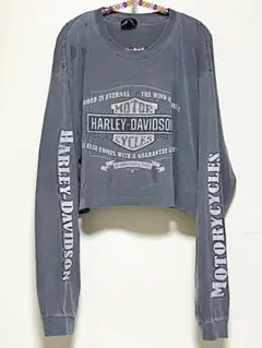 ハーレーダビッドソン Tシャツ ロンT 長袖 ショート丈 クロップド 短丈 灰色