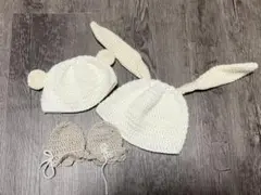 【新生児用】ウサギの耳付き帽子とベビー用手袋セット