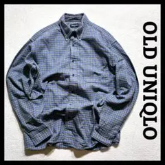 【OLD UNIQLO】 長袖フランネルシャツ M 90s 紺タグ チェック柄