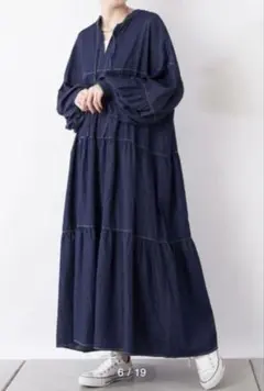 チャオパニックティピー 前後2WAY 配色ステッチデニムティアードワンピース