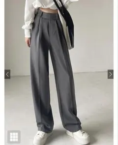 センタープレスワイドタックロングパンツ　GRL