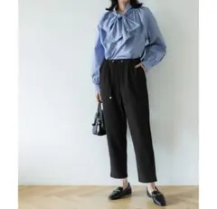 coca 新品 裏起毛 テーパードパンツ ウエストゴム ブラック