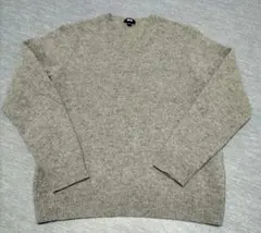 ユニクロ【L】小さめ Vネックセーター ニット　毛100% メンズ グレー