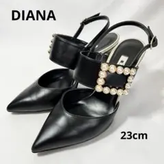 DIANA ダイアナ バックレスパンプス 黒カーフ レザー ストラップ パール