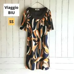 【ViaggiBIu】SS 抽象波模様 半袖ひざ丈ワンピース(株)ビッキー日本製