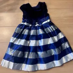 【美品】5Y キッズフォーマルドレス ネイビー×シルバー 上品ワンピース