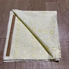 156昭和レトロ　クリーム色刺繍入り花柄レース生地 90cm x 45cm