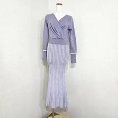 LIP SERVICE カシュクール ニットワンピース プリーツ ロング丈 紫