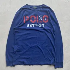 90s polo ralph lauren blue l/s ロンt 青 長袖