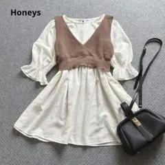 ハニーズ コルザ ビスチェ付ペプラムブラウス キャンディスリーブ　M