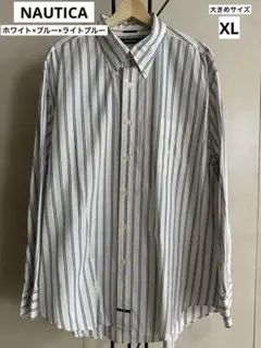 【3900円⇨BFセール】ノーティカ マルチストライプBDシャツ 白×青 XL