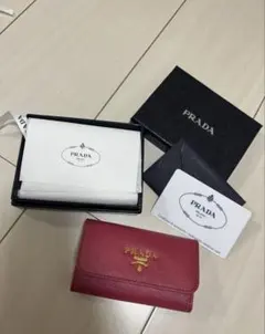 未使用PRADAサフィアーノキーケースペオニアピンク赤ミニ財布付属品完備
