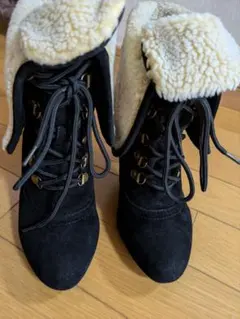 黒 ショートブーツ レディース スエード 編み上げブーツ Sサイズ 卒業式