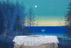 風景画　千住博　海の幸　M10　額付き　手描き　肉筆 千住博 半月 紙に墨 風景画 額新品 日本画 ススキ 秋 原画 絵画