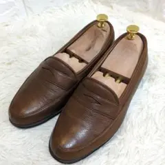 LOBBS ロブス イタリア製 コインローファー シボ革 ブラウン 24.0cm