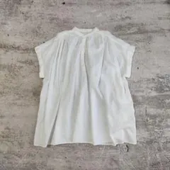 トゥモローランドコレクション 刺繍 バンドカラー フレンチスリーブ