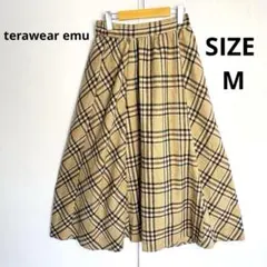 【terawear emu】チェック柄 フレアスカート ベージュ M