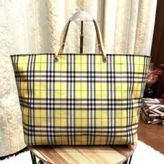 ✨希少✨バーバリーロンドン トートバッグ ナイロン 本革 ノバチェック イエロー
