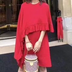 VALENTINO 赤 フリル付きワンピース 38