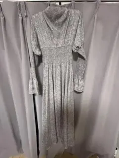 グレー 長袖 マキシワンピース
