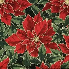71117 ポインセチア　グリーンゴールド　ホフマンファブリック　生地　輸入生地