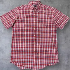 Brooks Brothers 346 半袖シャツ チェック ボタンダウン 赤