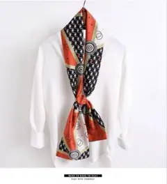 幾何学模様 シルク風スカーフ サイズ：約 145cmx 15cm