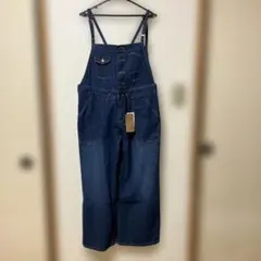 新品　デニムサロペット　オーバーオールワイドパンツ L