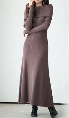 未使用タグ付き オフショルダーロングニットワンピース セゾンドパピヨン