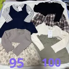 女の子 ワンピース ロンT 長袖 95-100