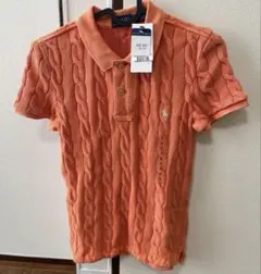 ウォッシュ加工ケーブルニットポロシャツ　大人かわいい　プレッピースタイル　タグ付