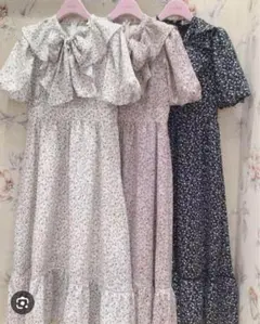 evelyn オリジナル花柄パフワンピース　ブラック