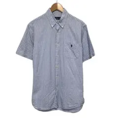 POLO ラルフローレン　シアサッカー半袖ストライプシャツ　刺繍ポニーロゴ　紺色
