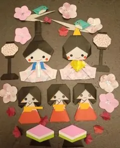 ひな祭り 折り紙アートセット　春3月壁面飾り　大きめ　お内裏様お雛様　現品