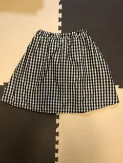スカート ギンガムチェック 黒 リバーシブル 膝丈