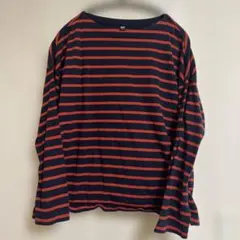 ネイビーと赤のストライプ長袖トップス　ユニクロ