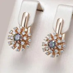 【14KGP】花 フラワー キラキラ 虹色 ジルコン ピアス