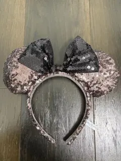 ミッキー耳カチューシャ 黒とピンク スパンコール