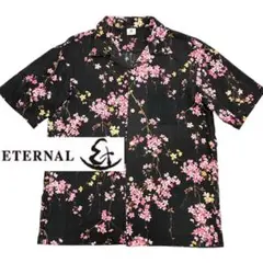 良品 エターナル 倉 和柄 夜桜 花柄 オープンカラー アロハシャツ ちりめんのサムネイル