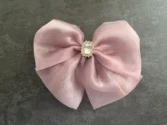 ピンク リボン型 ヘアクリップ ストーン付き