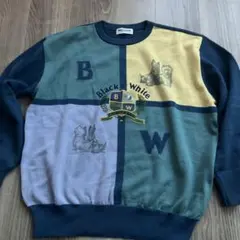 Black&White ロゴデザイン ウール ニット ゴルフセーター LL