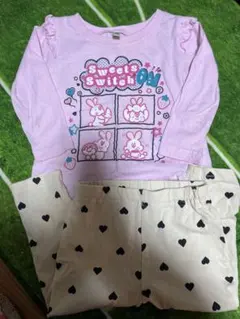 西松屋フリル長袖トップス、ハート柄レギンス上下セット80