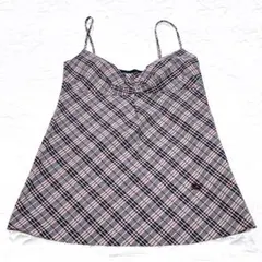 バーバリーブルーレーベル ノバチェック キャミソール 日本製 グレー×ピンク