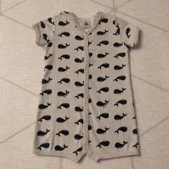 プチバトー　プリントショートロンパース　クジラ　12M(74cm)　ベビー