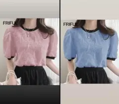 【2枚セット】 花柄刺繍 パフスリーブ 半袖トップス