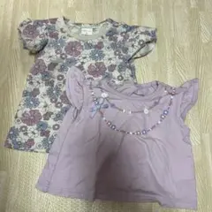 花柄とビーズ装飾のTシャツ2枚セット