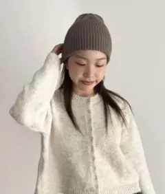ブラウン ニット帽 リブ編み